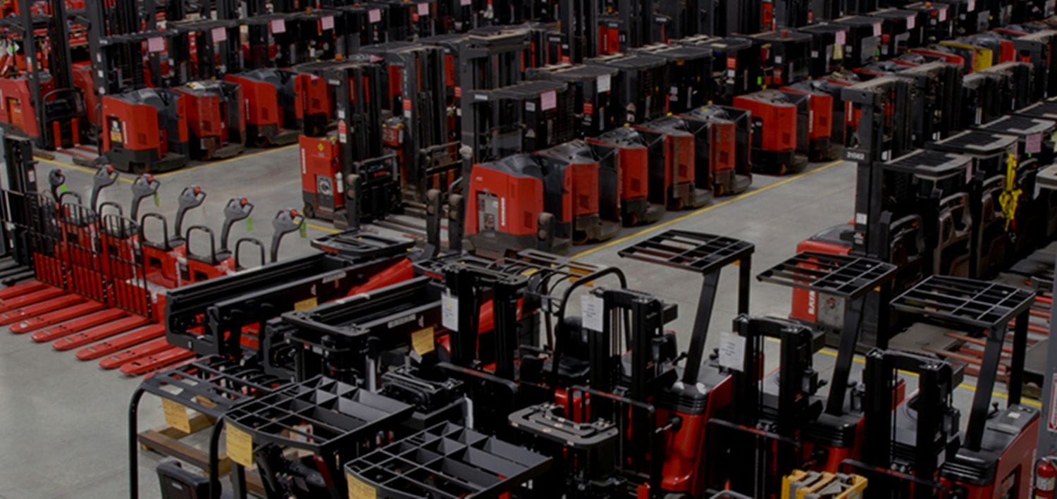 Rows of rental forklifts