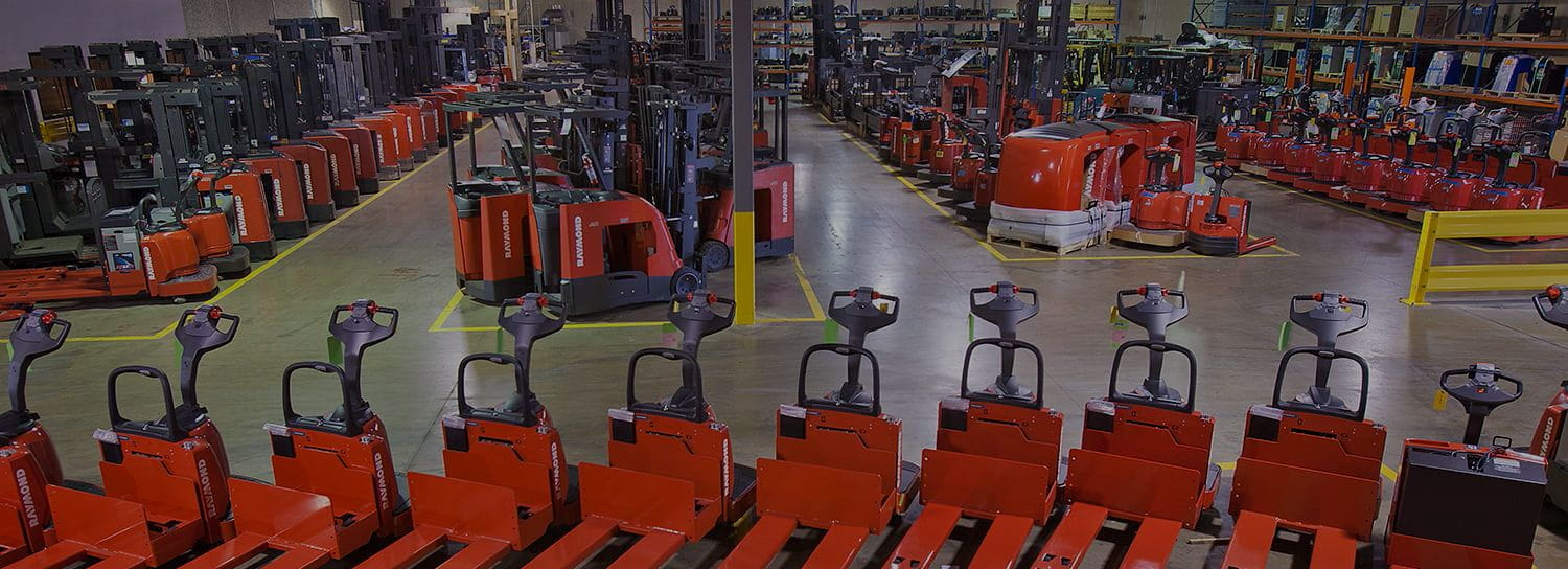 Warehouse full of forklift rentals.